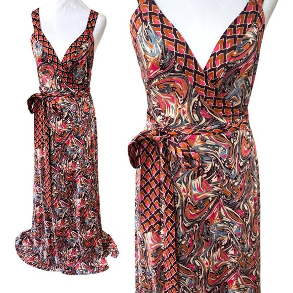 DIANE VON FURSTENBURG VINTAGE 100% SILK SAMSON MAXI WRAP DRESS 8 MEDIUM EUC - Picture 2 of 5